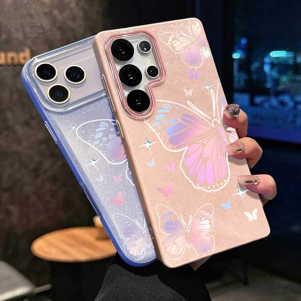 Caso Glitter Para Samsung A17 A07 A06 A15 A16 A14 A13 A12 A32 A56 A36 A55 A54 A23 S26 S25 Gradiente Borboleta Luxo Capa 