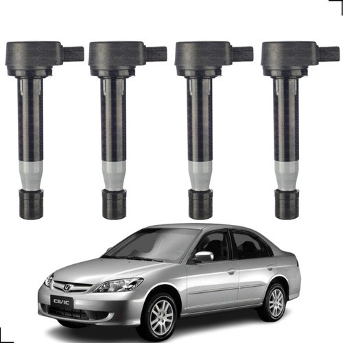 Imagem Kit com 4 Bobina Ignição Honda Civic 1.7 2002 2003 2004 2005