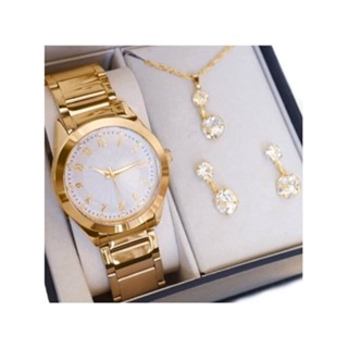 Maravilhoso Relógio Feminino +  Corrente Folheadas e Brincos Lançamento 2024 em Oferta na Shopee