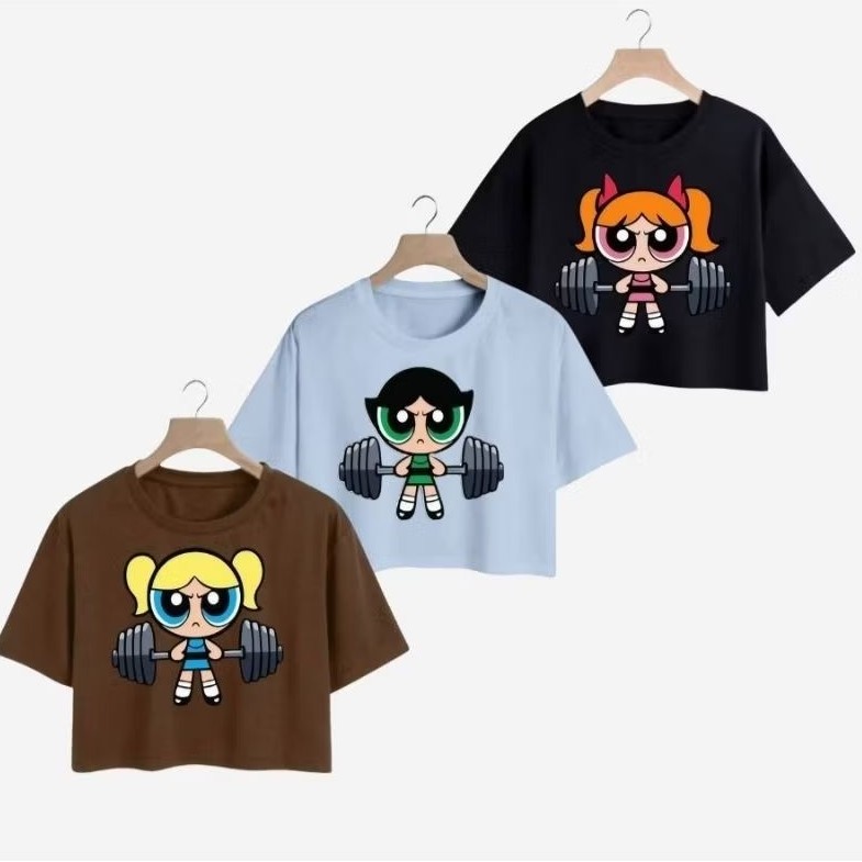Kit 3 Cropped Feminino Estampado As Meninas Superpoderosas Academia Tecido Leve Algodão