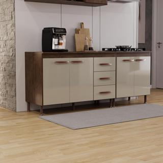 Kit 2 Balcões Modulados Gabinete Pia 120cm e Cooktop 70cm Com Tampo Lisboa Fidelitá Noce/Off-White em Oferta na Shopee