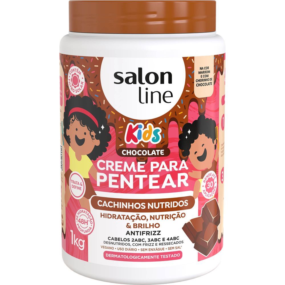 Creme Para Pentear Salon Line Chocolate Kids Cachinhos Nutridos 1kg em Oferta na Shopee