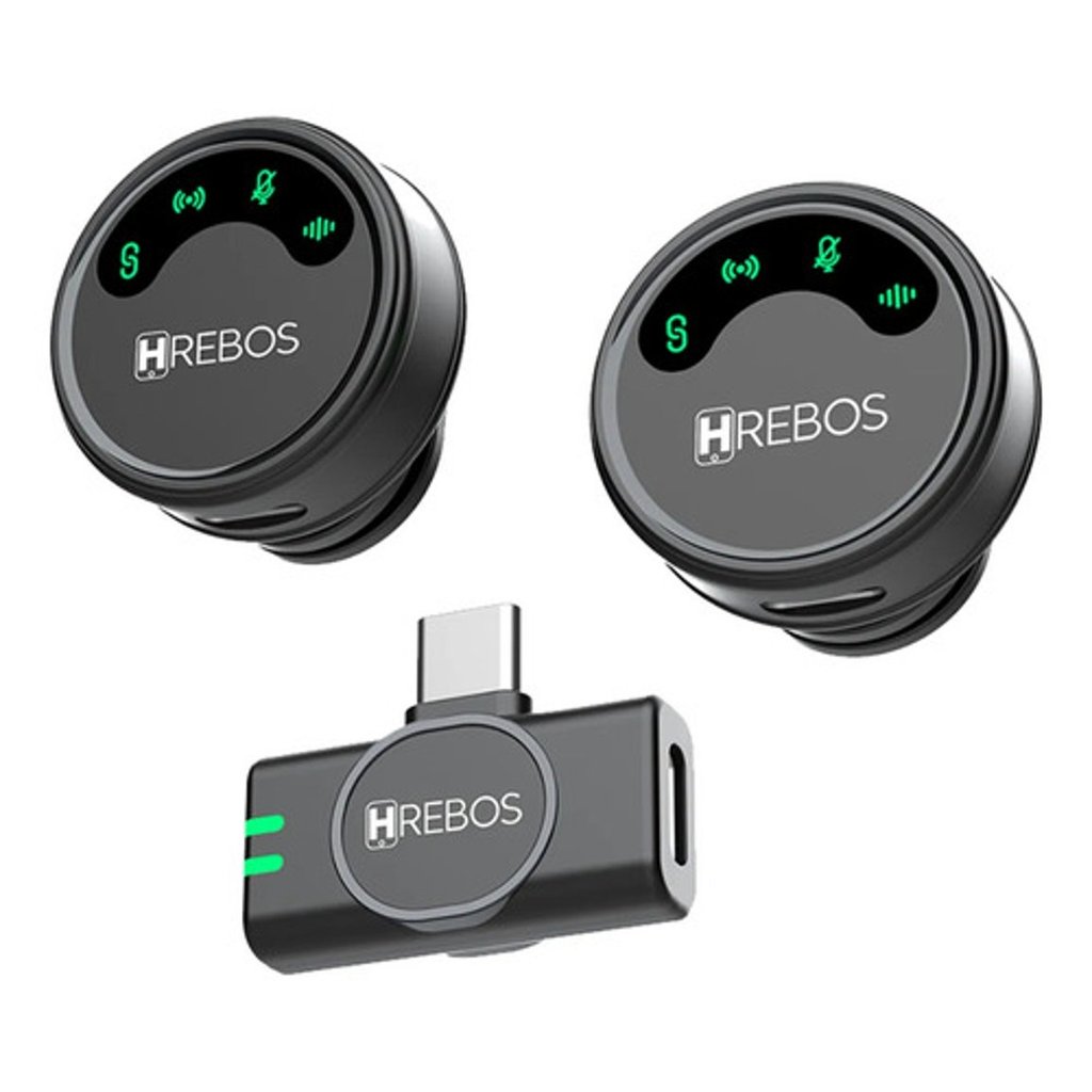 Microfone Lapela Sem Fio Profissional Duplo Tipo C Hrebos Preto