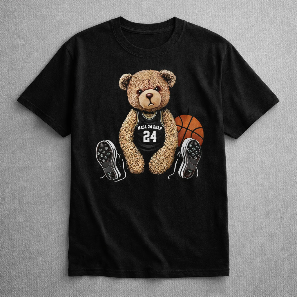 Camiseta Básica Confortável Urso Basquete Unissex StreetWear Algodão