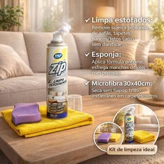 Limpa Estofados Spray Zip Clean 300ml/251g + Esponja + Pano de micofibra 30x40