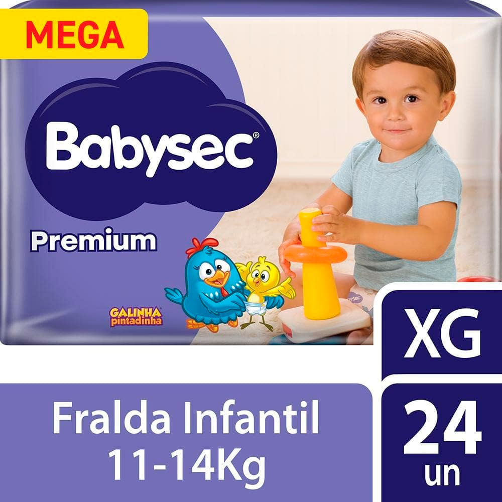 Fralda Babysec Premium Tamanho XG Pacote Mega com 24 Unidades Descartáveis em Oferta na Shopee