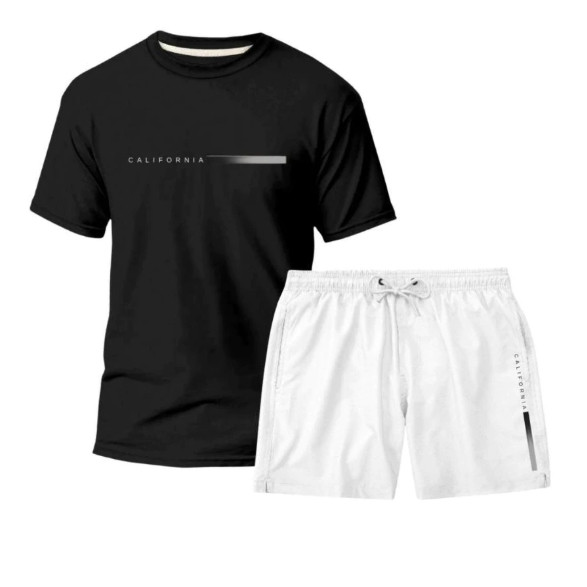 Kit Camiseta Algodão Masculina California e Short Tactel Estampado Verão  Super Promoção
