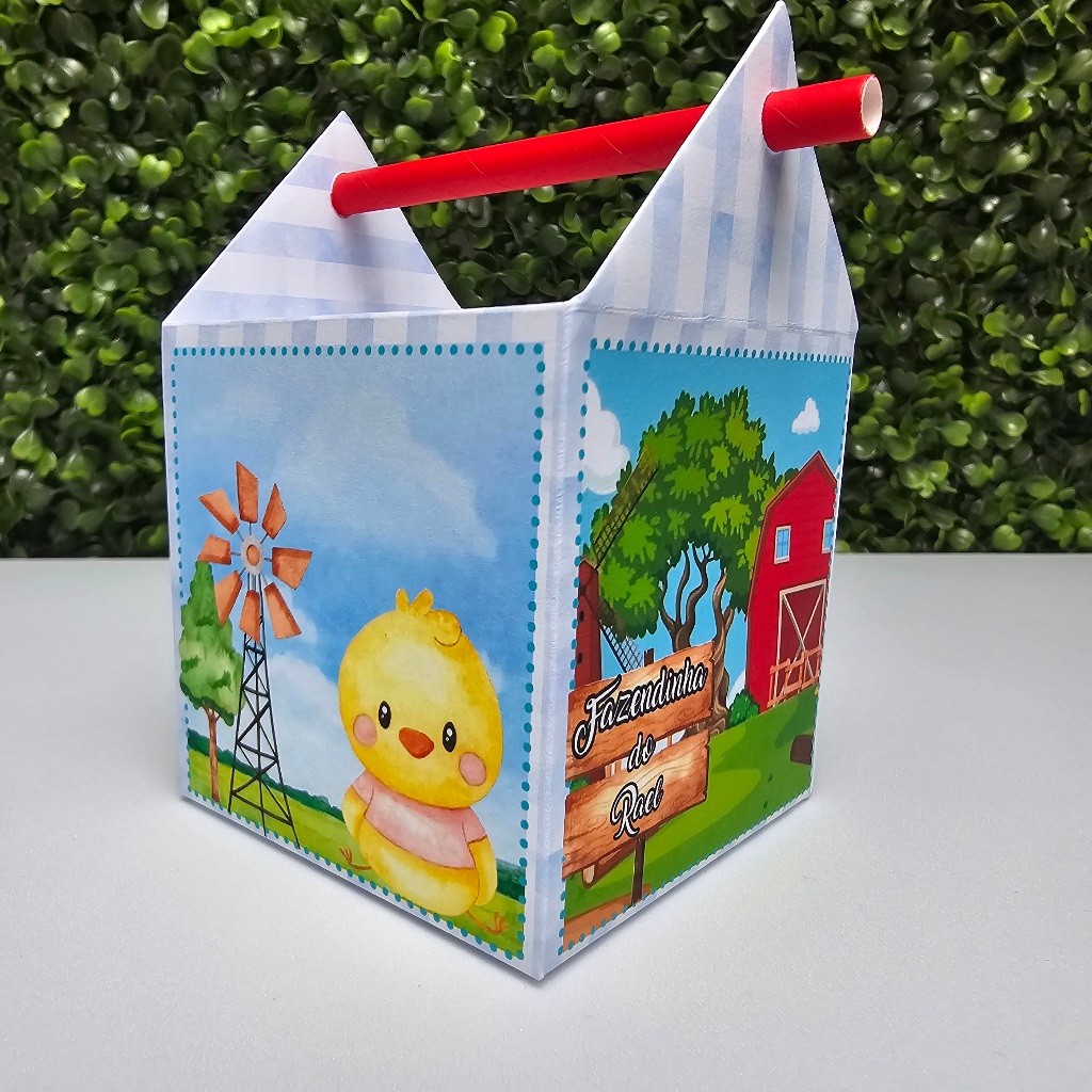 Caixa Canudo FAZENDINHA AZUL - Personalizados - Festa infantil - Aniversário - Lembrancinha