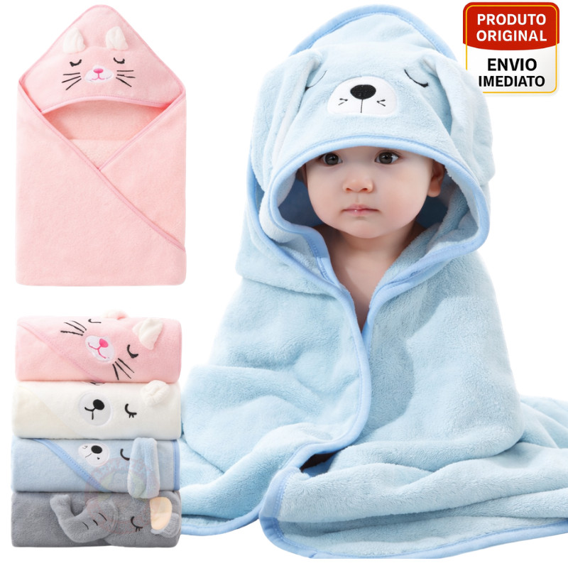 Toalha De Banho Infantil Com Capuz Felpuda Infantil Bebe Crianca Bichinhos Grande