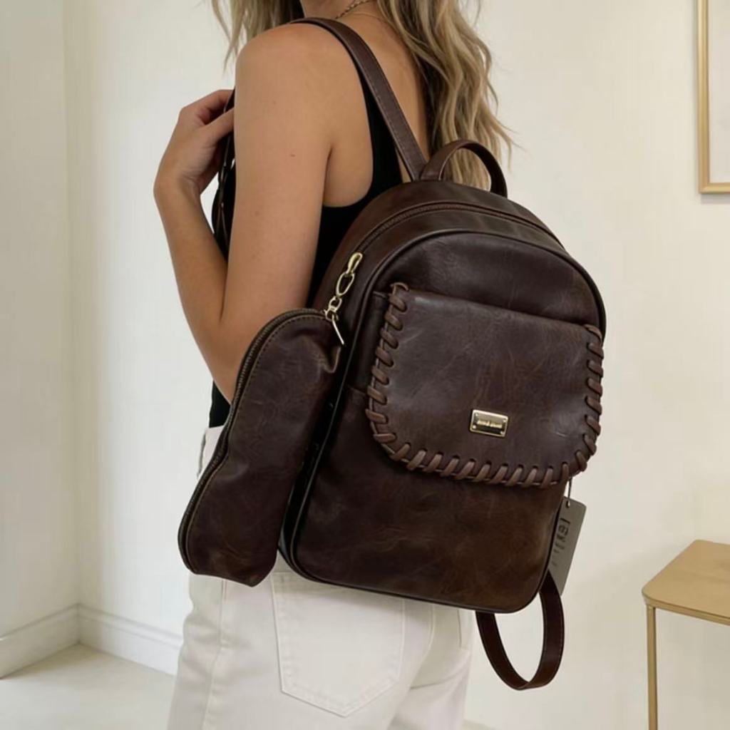 Kit 2 Mochila Vintage De Tecido Com Efeito Desgastado Grande Capacidade Casual Feminina PU S2407 AMY em Oferta na Shopee