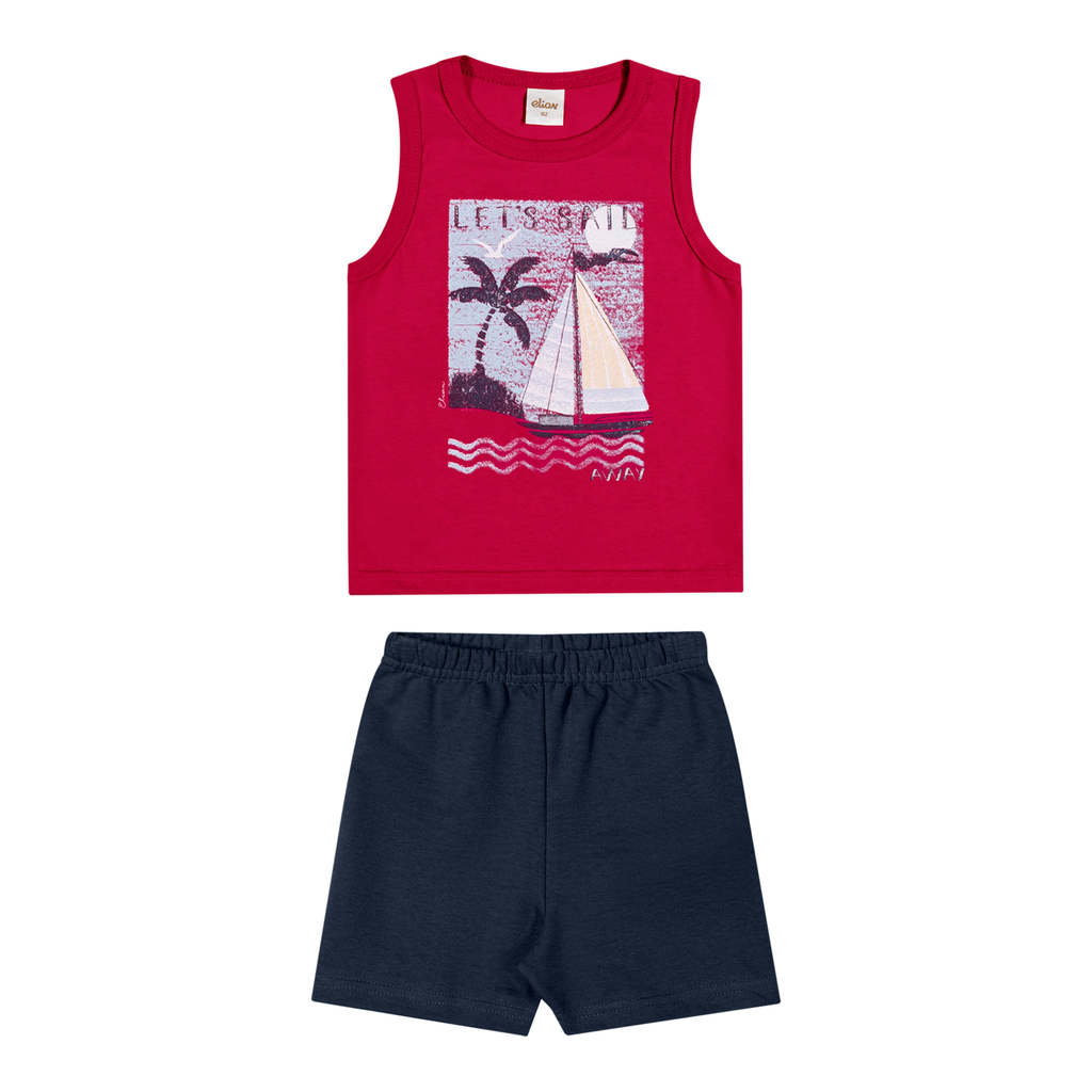 Conjunto Curto Infantil Menino Veleiro Elian Vermelho