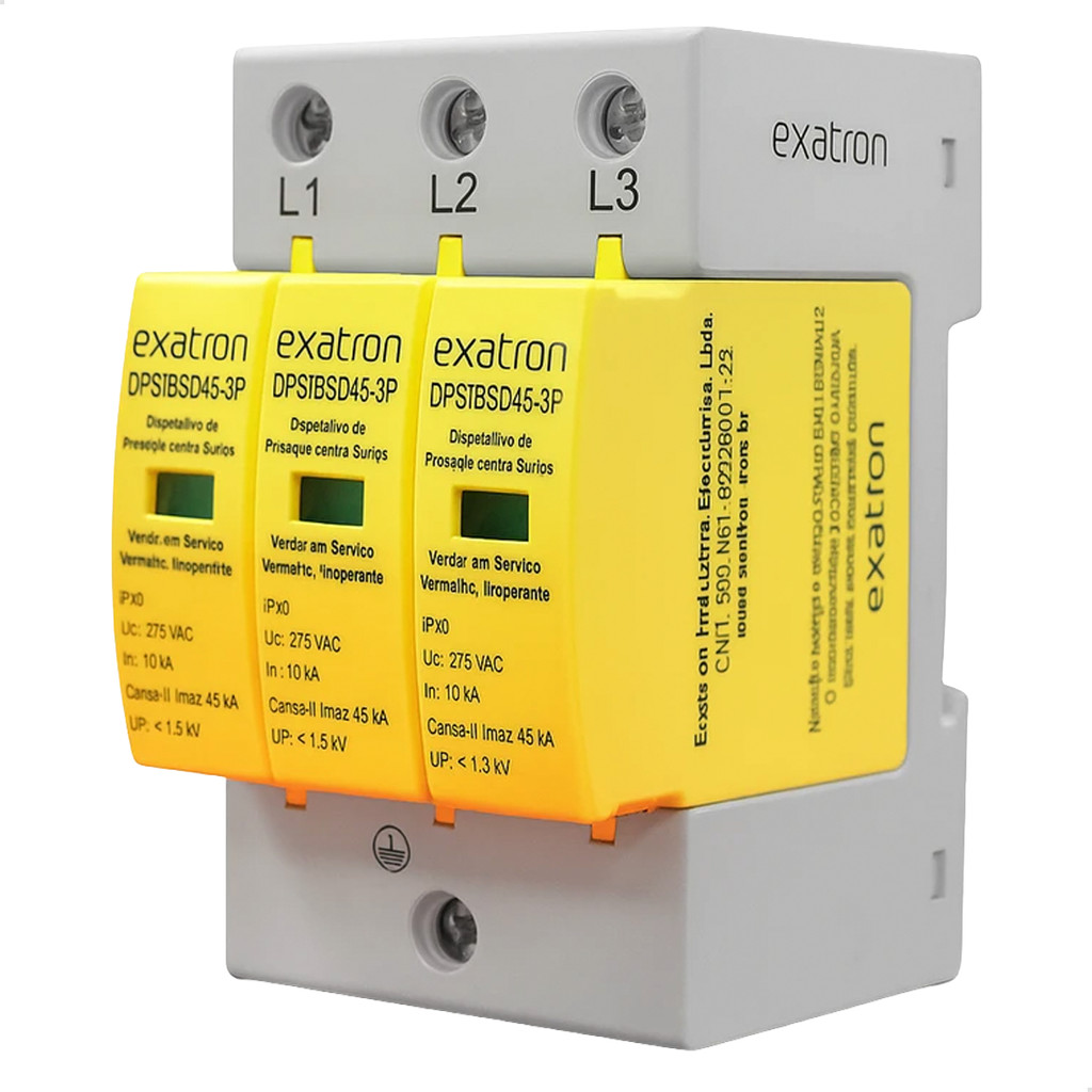 Dispositivo Protetor de Surto Slim 45kA 3 Polos Bivolt Exatron DPS Interno Quadro