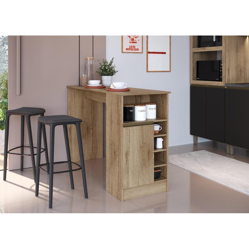 Bancada Balcão para Cozinha 140cm 1 Porta com Nichos Atenas Fidelitá Castani em Oferta na Shopee