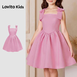 Lovito Kids Elegante Vestido Rosa Primavera/verão com Laço e Estrutura para Menina L174LD135