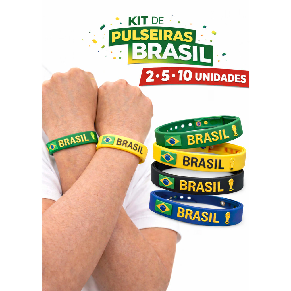 Kit Pulseiras Silicone Brasil Copa do Mundo Unissex Estilosa e Ajustável ao Pulso Torcedor Eleição em Oferta na Shopee