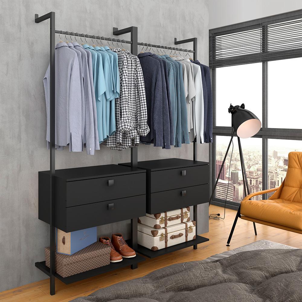 Closet Estilo Industrial Siena C/gaveta Preto Fosco - Móveis Arapongas em Oferta na Shopee