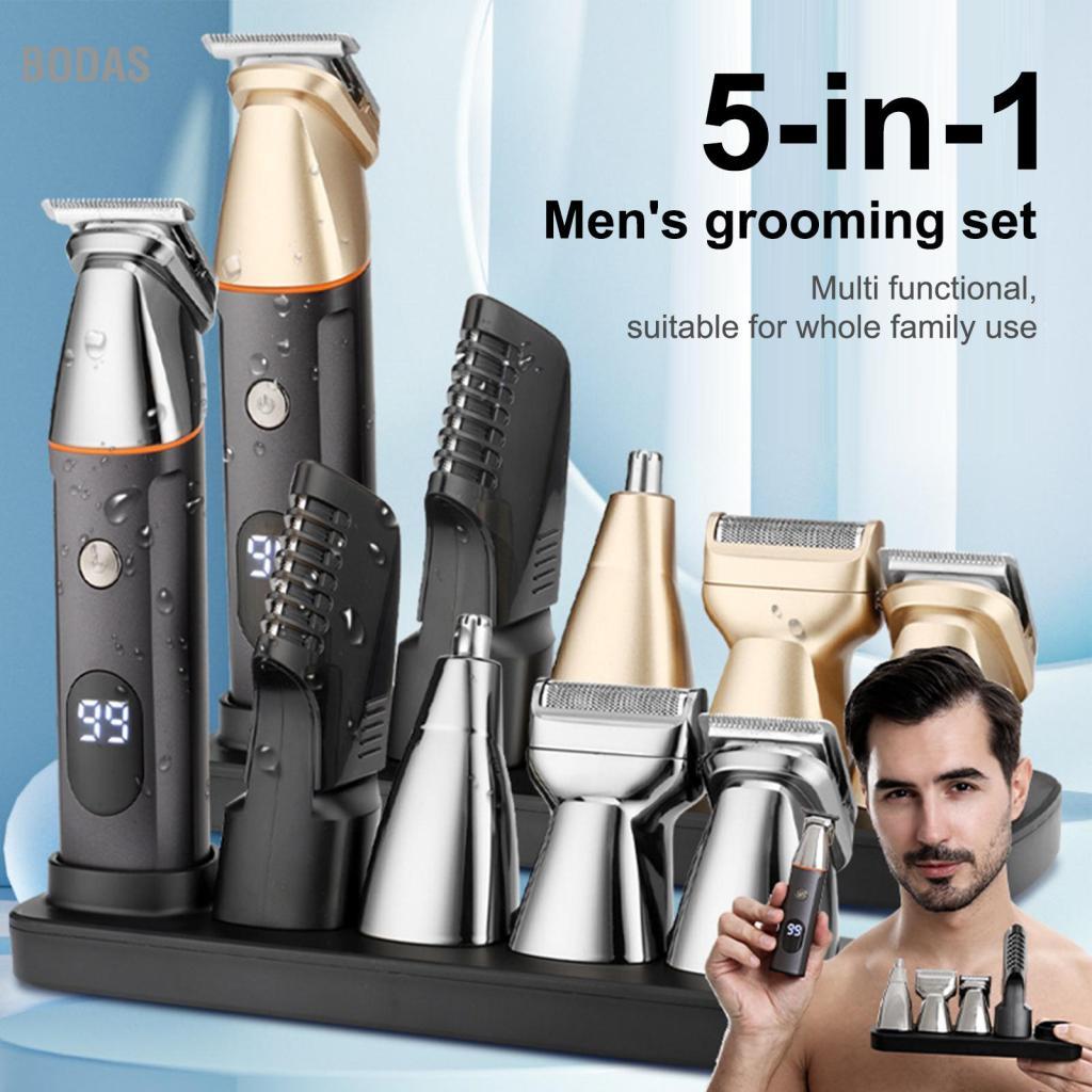 Bodas Conjunto de máquina de cortar cabelo 5 em 1 masculino, barbeador de barba, aparador elétrico, kit de corte de