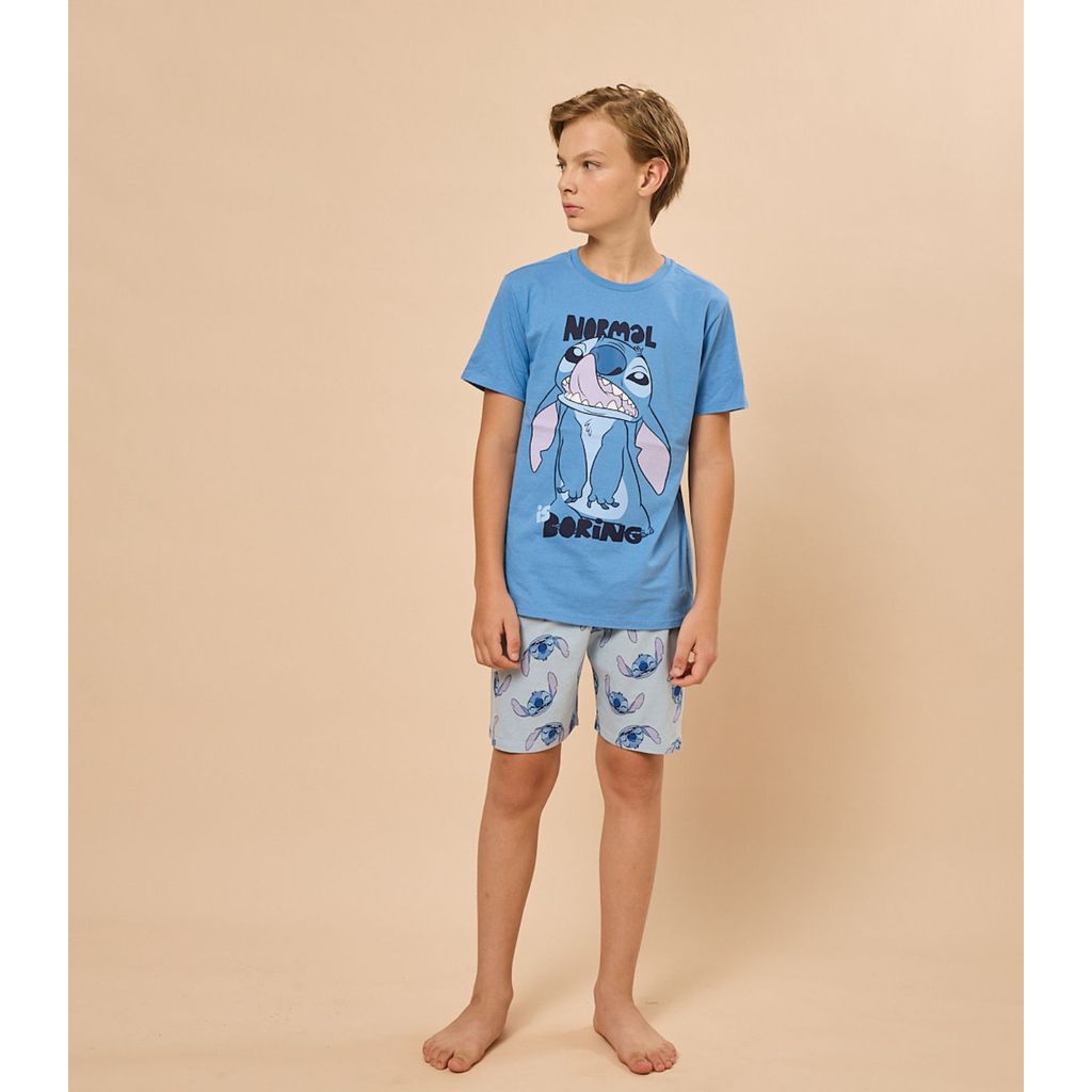 Pijama Menino Manga Curta Meia Malha Evanilda Azul em Oferta na Shopee