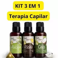KIT Terapia Capilar 3 ÓLEOS Óleo de Coco + Ricino + Alecrim 60ml Tratamento Capilar