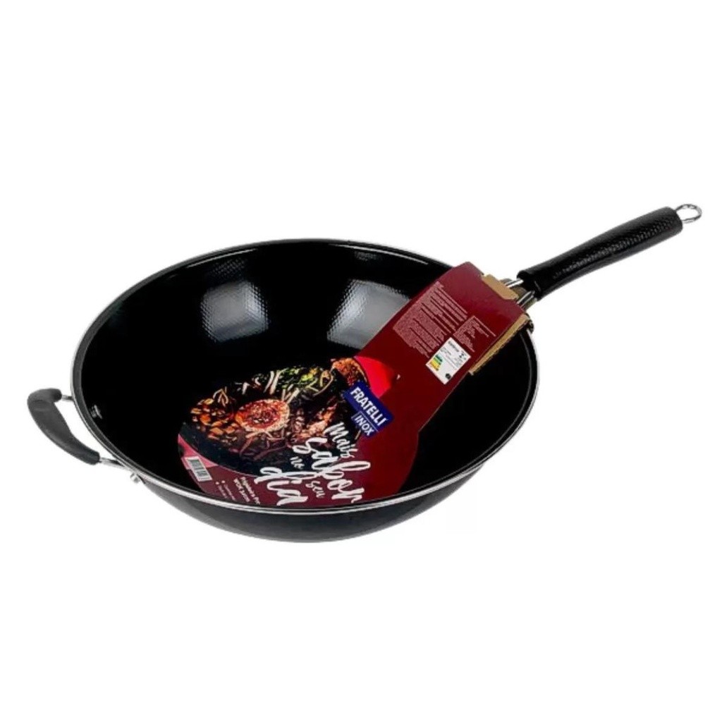 Imagem Frigideira Grande Profissional Wok 34cm 3l Teflon Antiaderente Carne Peixe Yakissoba frutos do mar Fratelli