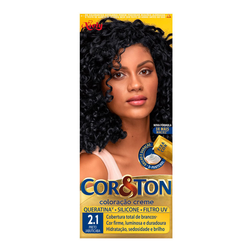 Coloração Creme Cor&Ton Niely Cor Preto Jabuticaba 2.1 em Oferta na Shopee