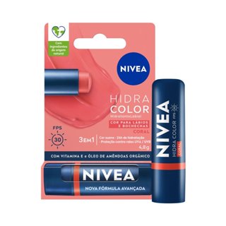 Hidratante Labial Nivea Hidra Color FPS 30 Coral 4,8g em Oferta na Shopee
