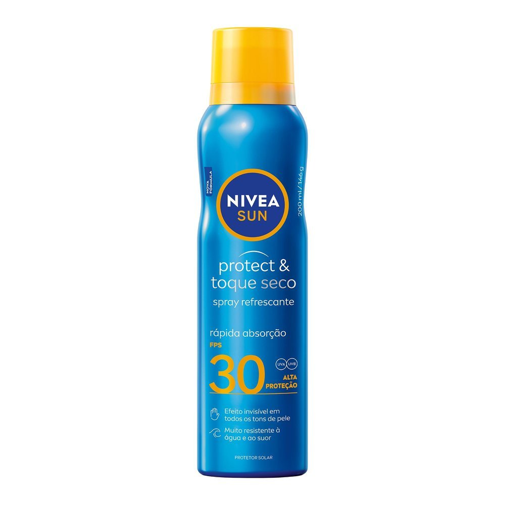 NIVEA SUN Protetor Solar Spray Protect & Toque Seco FPS 30 200ml em Oferta na Shopee
