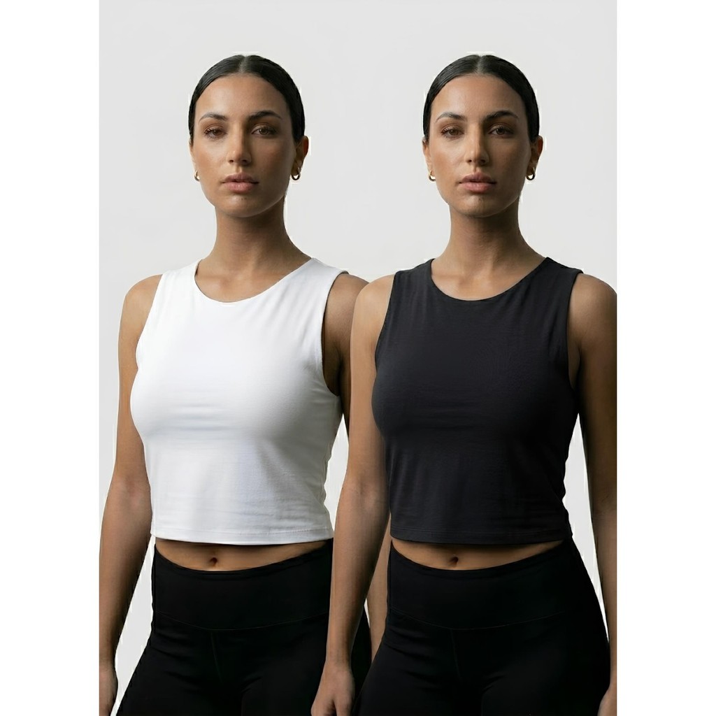 Kit 2 Croppeds Sem Manga Regata Corte a Fio Microfibra Básica Fitness Feminina Academia Treino em Oferta na Shopee