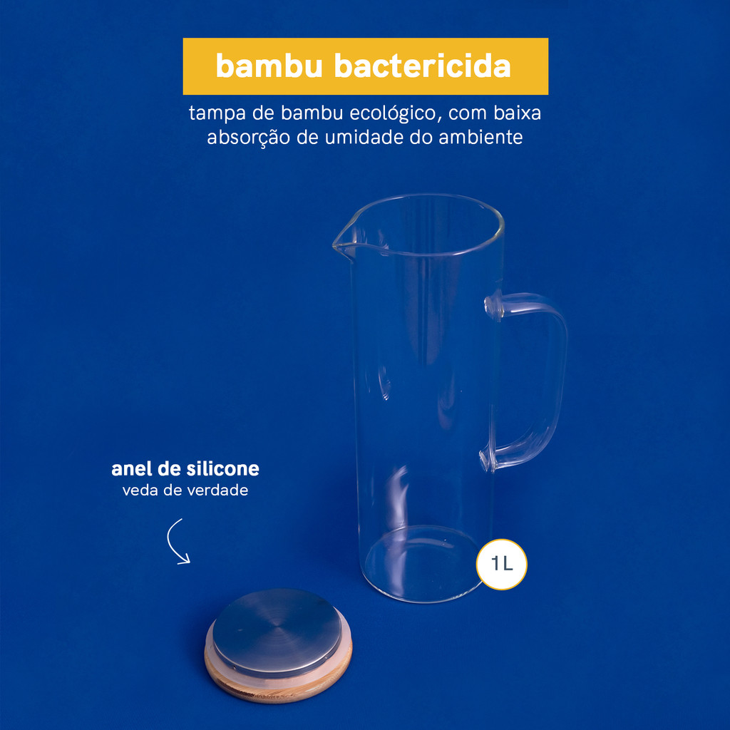 Jarra de Vidro com Tampa de Bambu 1l - Oikos Natural