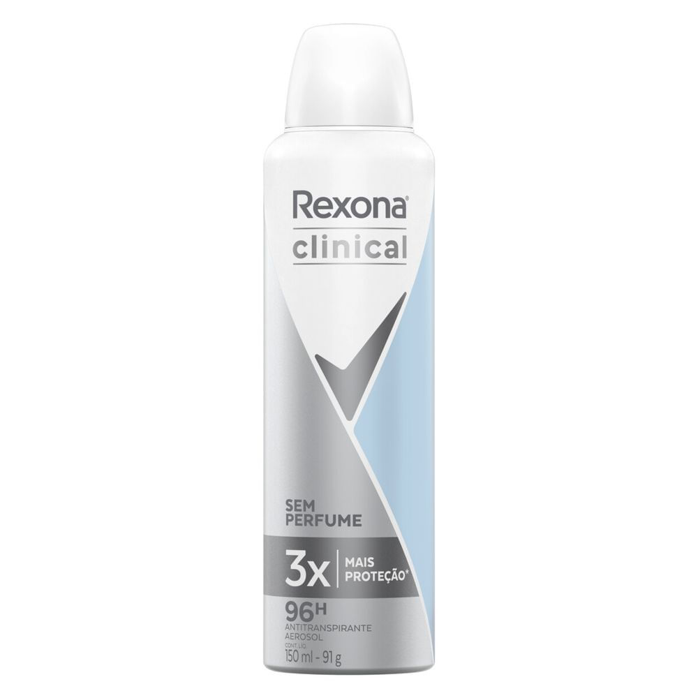 Desodorante Rexona Clinical Sem Perfume Aerosol Antitranspirante 96h 150ml em Oferta na Shopee