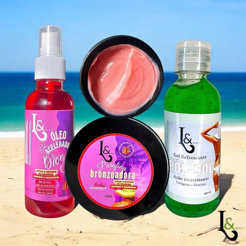 Kit Pós sol Cicatrizante + Óleo Ativador de Bronze +  Parafina Aceleradora L&Beauty Marquinha