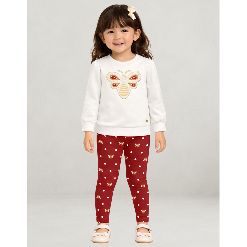 Conjunto Infantil Menina Inverno Casaco Moletom Borboleta Legging Molicotton Milon 2001495