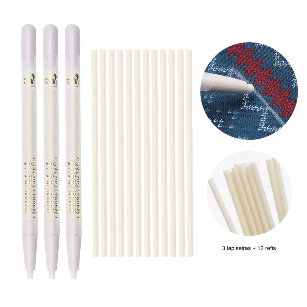 Kit Giz Lapiseira Panda Mágico Apaga Com Calor 3 Canetas + 12 Refis Patchwork Marcação Tecido