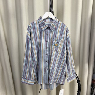 3216 Novo estilo feminino elegante All-Match estilo solto primavera outono listrado camisa de manga comprida