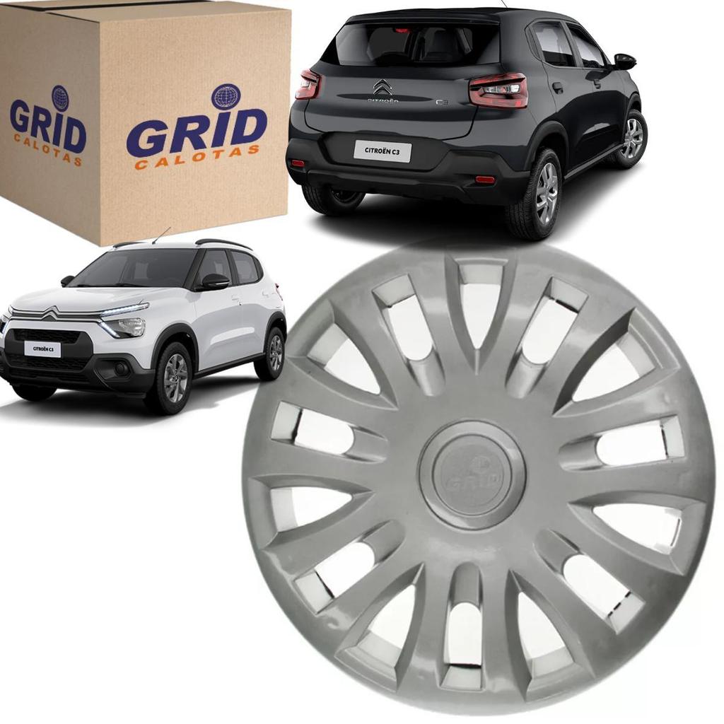 1 Calota C3 2007 ate 2013 Aro 14 Polegadas Encaixe Pressão Grid