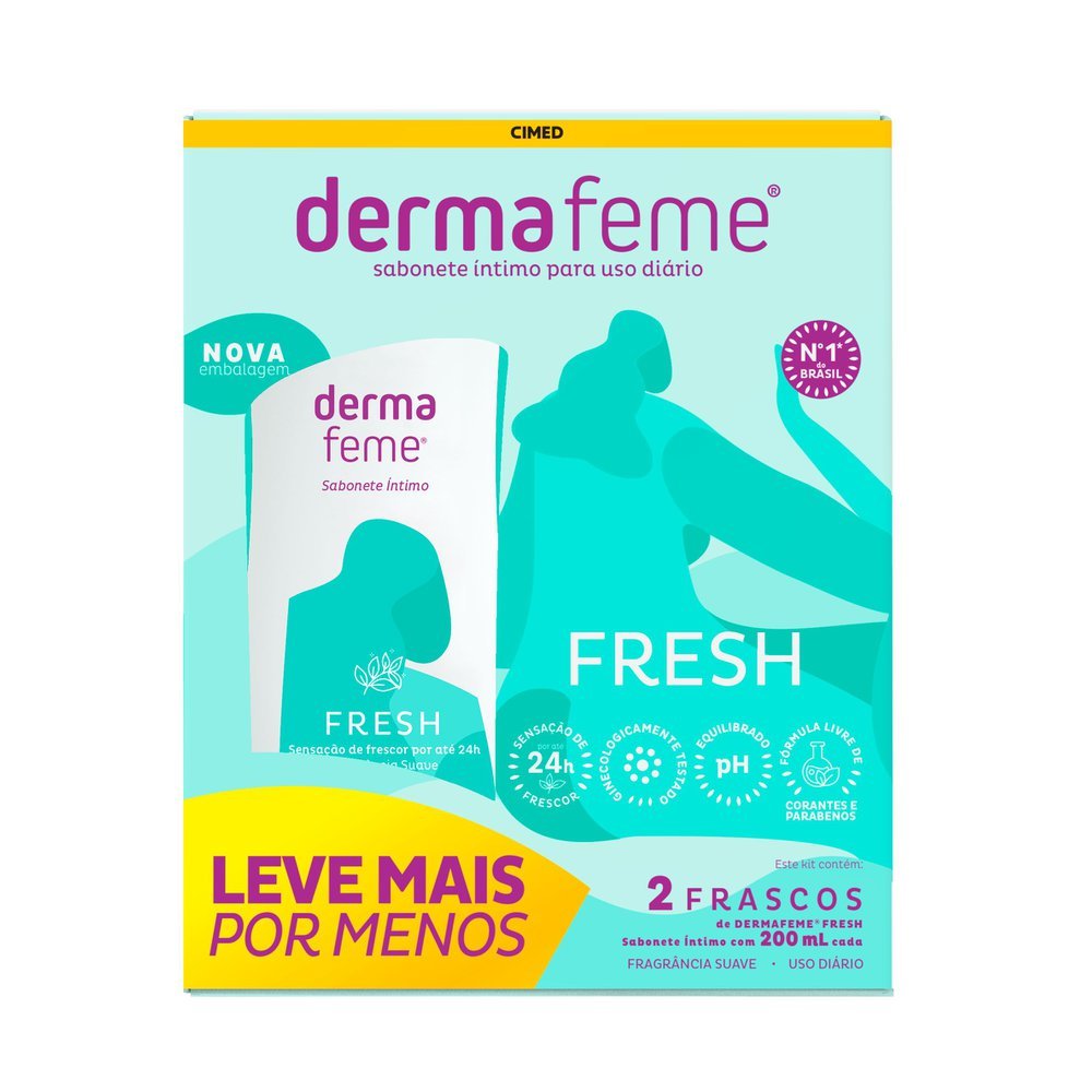 Sabonete Íntimo Dermafeme Fresh Kit 2X200Ml em Oferta na Shopee
