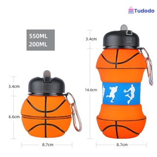 Garrafa Água Infantil Bola Dobrável 550ml Squeeze Futebol Basquete Flexível Retrátil Decoração Alça