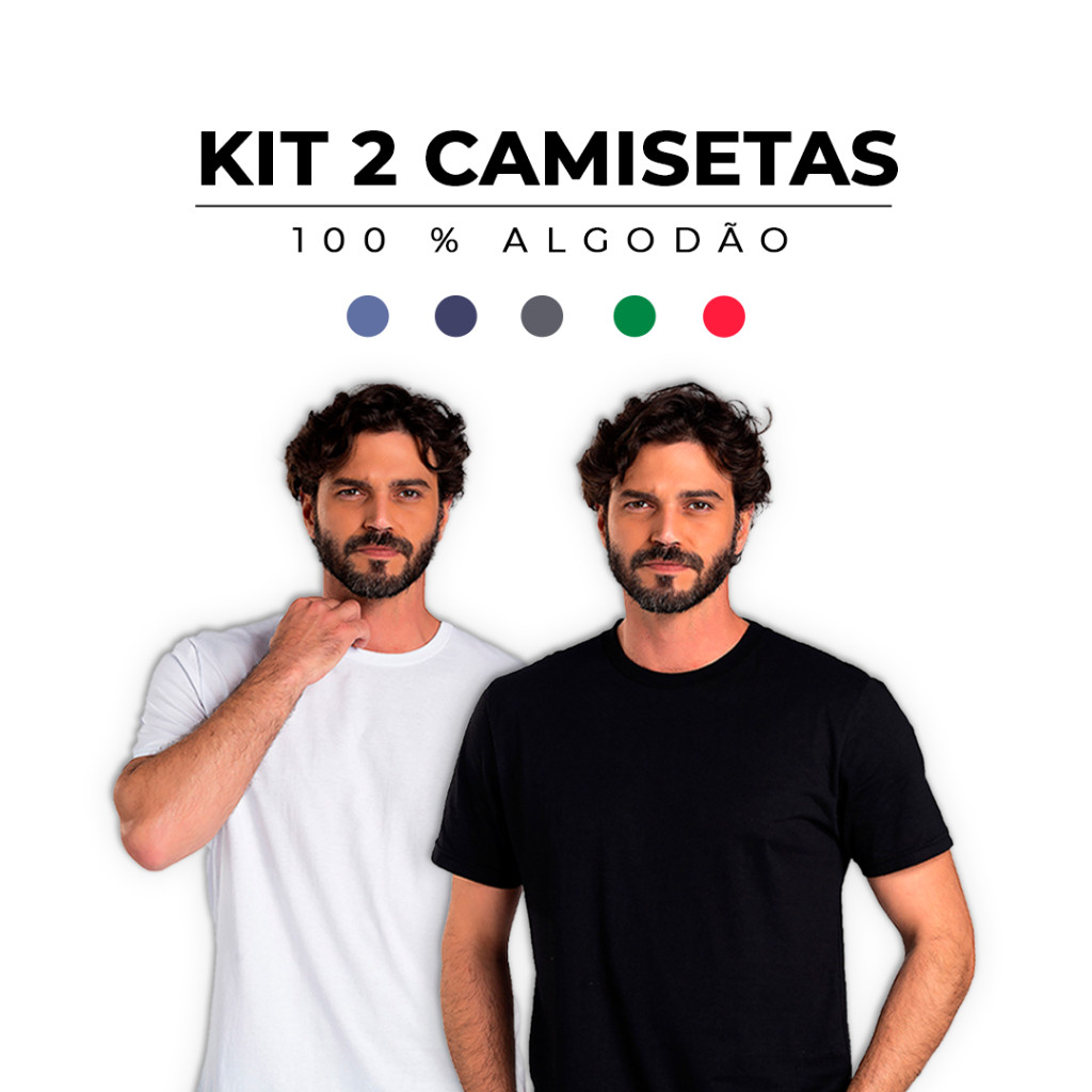 Kit 2 Camisetas Básicas Masculina 100% Algodão Reforço Ombro a Ombro - Camiseta Masculina Moda Casual oferta