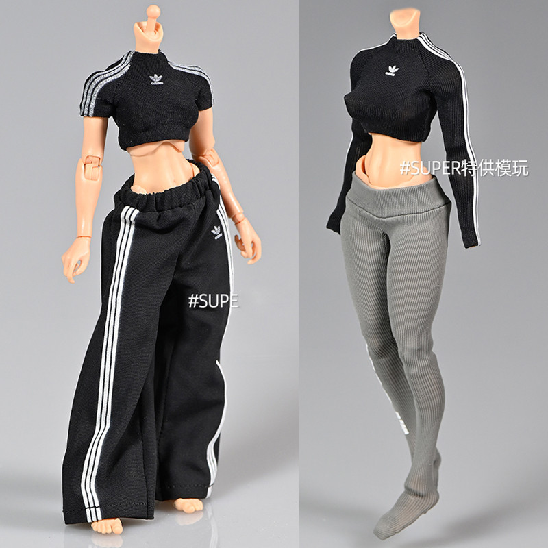 1/12 soldado roupas acessórios caracol concha máquina menina roupas na moda boneca magro camiseta topo calças esportivas