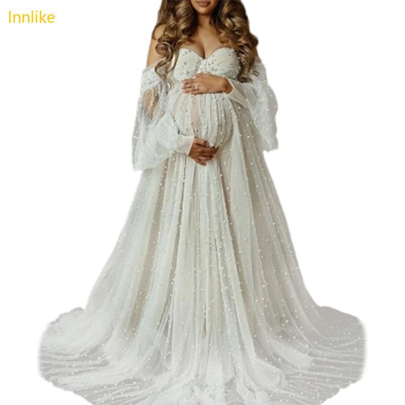 Comprimento Elegante Do Assoalho Vestido Ombro Innlike Para A Tela Poliéster Retrato