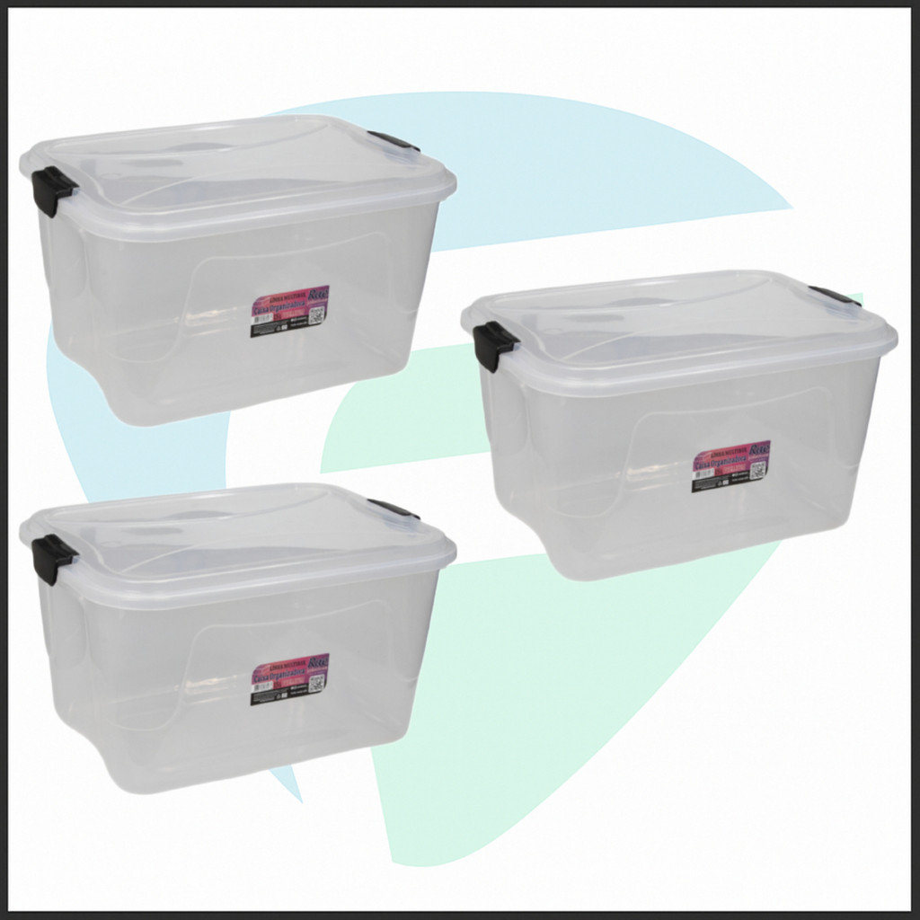 Kit 3 Caixa Organizadora Transparente Multibox 15L Com Tampa E Trava Alta Qualidade