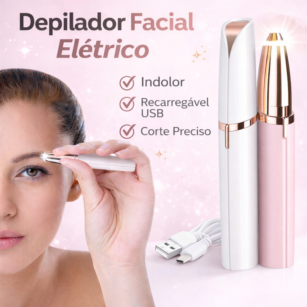 Depilador Facial Feminino USB Recarregável Aparador de Sobrancelha Buço Nariz Orelha Portátil SemDor Depilador Facial Feminino USB Recarregável Aparador de Sobrancelha Buço Nariz Orelha Portátil SemDor