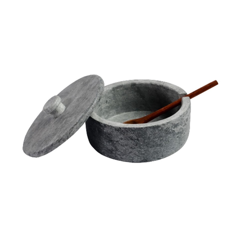 Açucareiro Farinheira Gourmet Pedra Sabão com Colher G 12cm