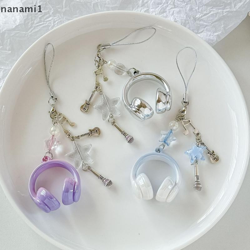 nanami1 Ins Estilo Música Fone De Ouvido Forma Chaveiro Corrente Do Telefone Móvel Charme Pingente Jóias Para Menina Fem