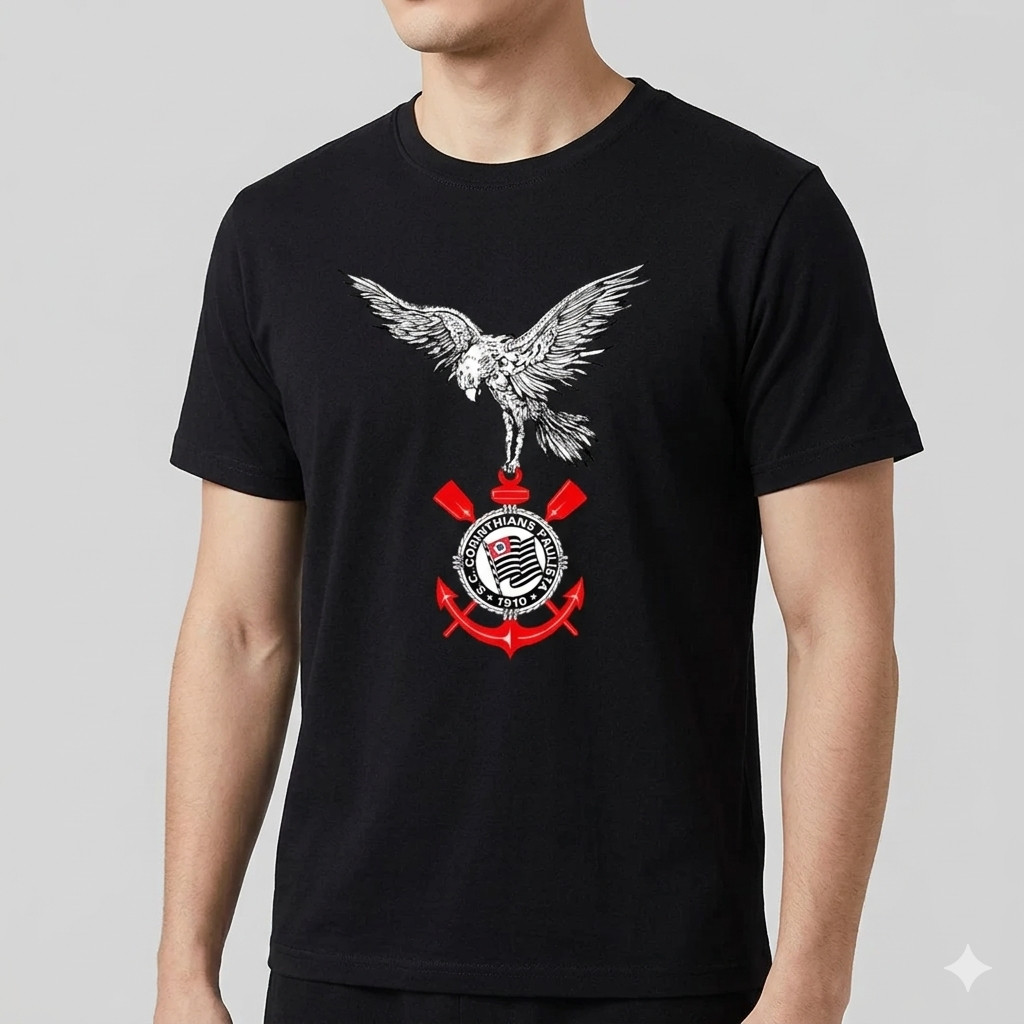 Camiseta Torcedor Corinthians Águia Camisa de Futebol Fiel Blusa Time Coração Feita em algodão Estampada