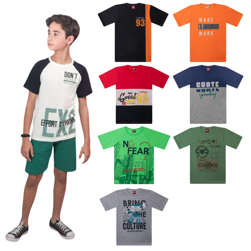 Kit 3 Camisetas Masculino Juvenil Gola Redonda Estampada 10 ao 16 Anos Premium