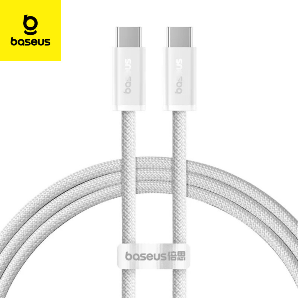 Cabo Turbo Baseus 100W USB-C PD 2m Tipo C para iPhone 15 16 17 Android Xiaomi Carregamento Rápido Branco