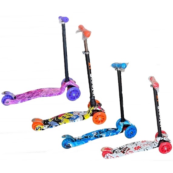 Patinete 3 Rodas com Leds Altura Ajustável e Base Scooter