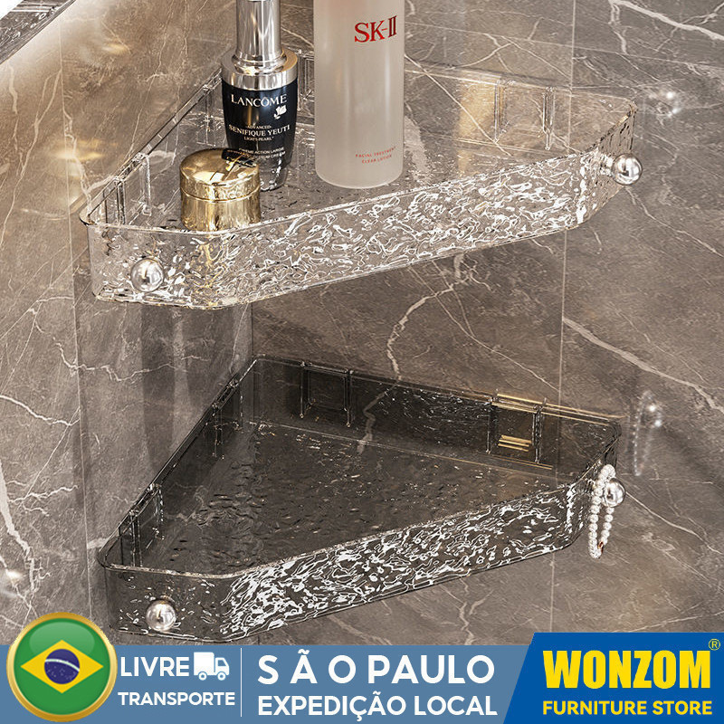 Suporte De Shampoo Acrilico Luxo Prateleiras Para Banheiro Sem Furar