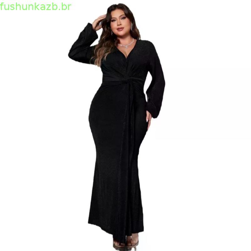 L-4XL Fishtail vestido longo feminino moda vestido de lantejoulas manga comprida vestido feminino elegante